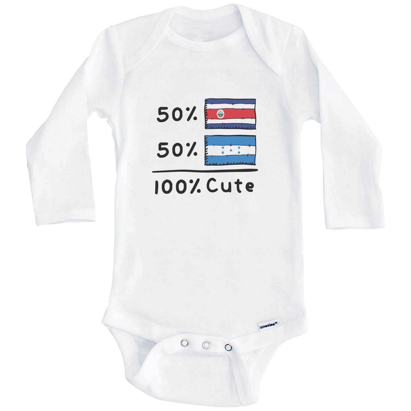 50% Costa Rican Plus 50% Honduran Equals 100% Cute Costa Rica Honduras Flags Baby Bodysuit (Long Sleeves)