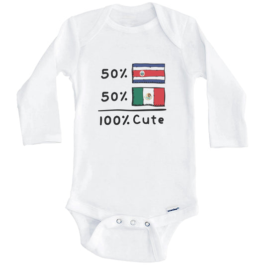 50% Costa Rican Plus 50% Mexican Equals 100% Cute Costa Rica Mexico Flags Baby Bodysuit (Long Sleeves)