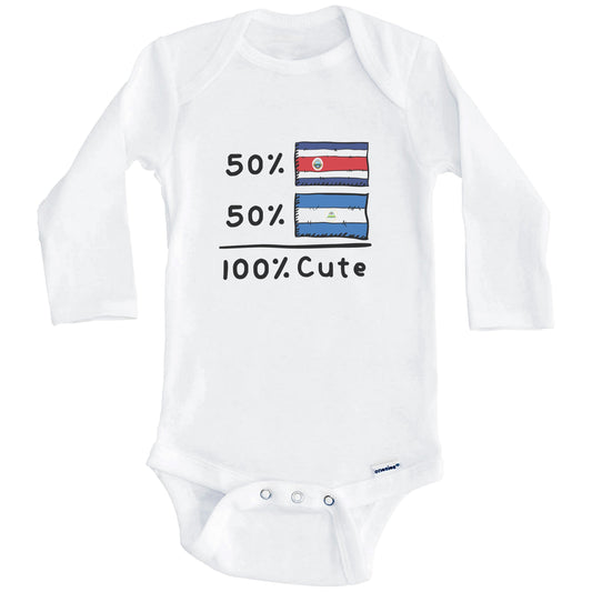 50% Costa Rican Plus 50% Nicaraguan Equals 100% Cute Costa Rica Nicaragua Flags Baby Bodysuit (Long Sleeves)