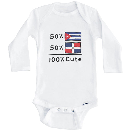 50% Cuban Plus 50% Dominican Equals 100% Cute Cuba Dominican Republic Flags Baby Bodysuit (Long Sleeves)