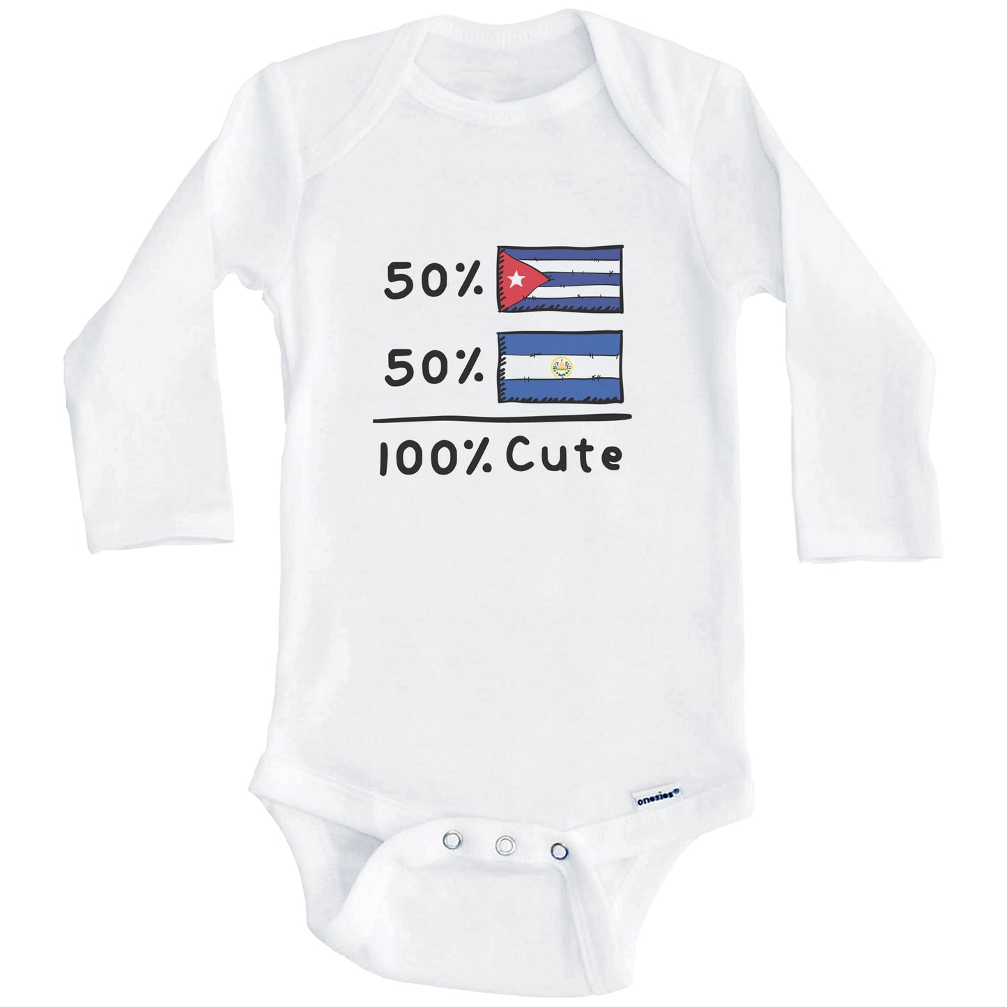 50% Cuban Plus 50% Salvadorian Equals 100% Cute Cuba El Salvador Flags Baby Bodysuit (Long Sleeves)