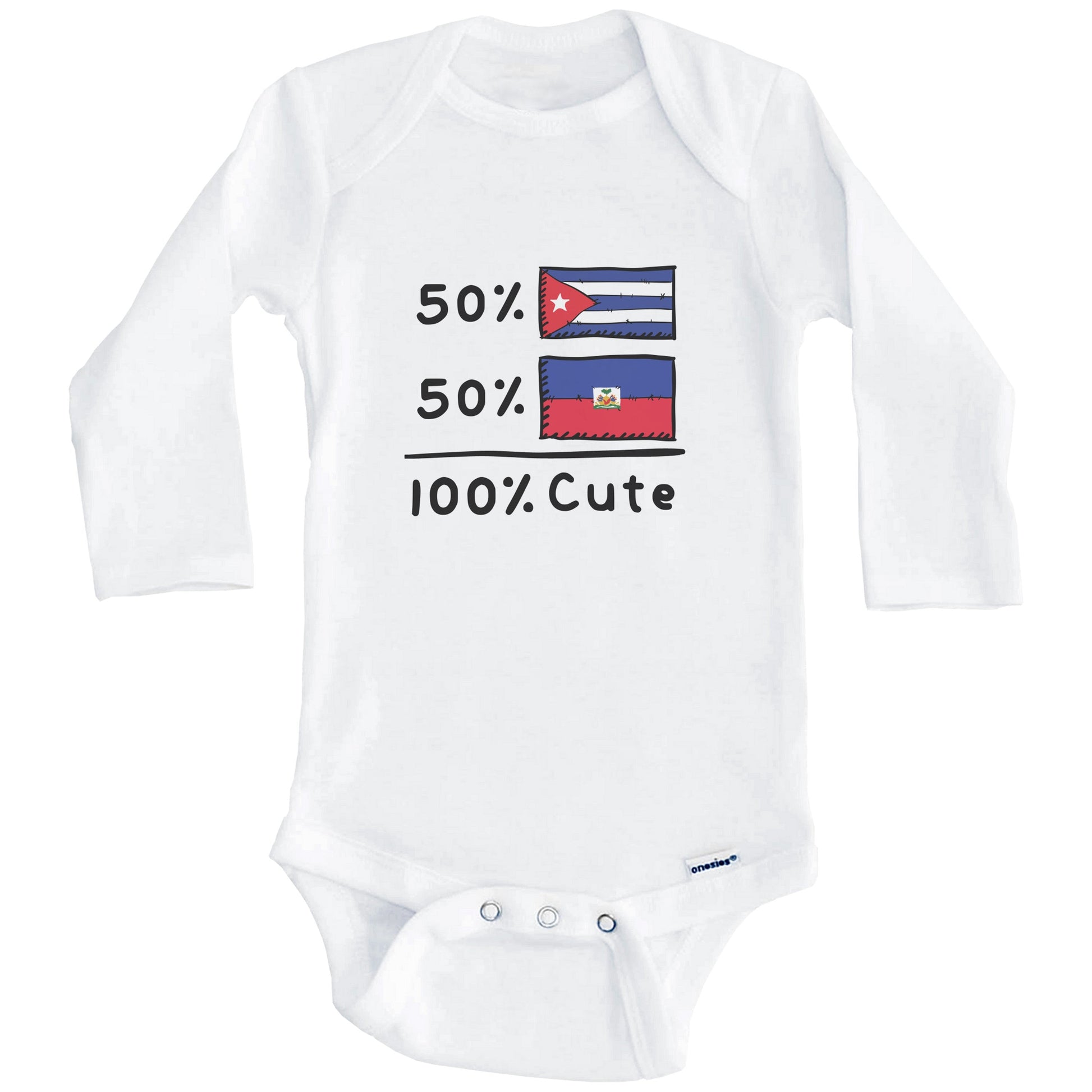 50% Cuban Plus 50% Haitian Equals 100% Cute Cuba Haiti Flags Baby Bodysuit (Long Sleeves)