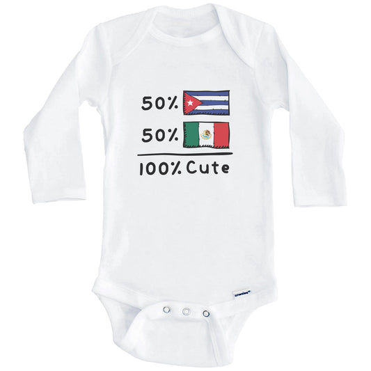 50% Cuban Plus 50% Mexican Equals 100% Cute Cuba Mexico Flags Baby Bodysuit (Long Sleeves)