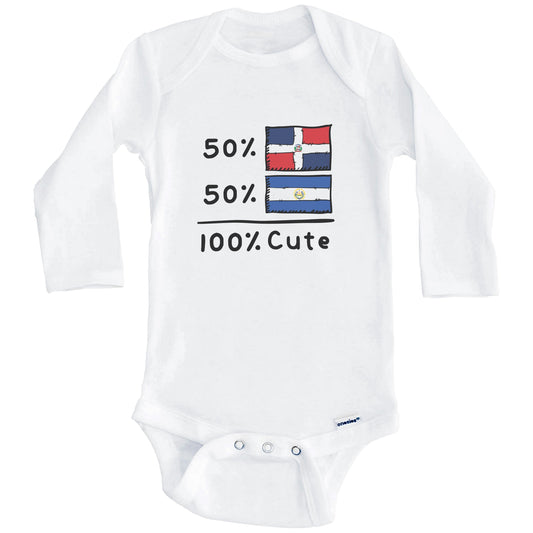 50% Dominican Plus 50% Salvadorian Equals 100% Cute Dominican Republic El Salvador Flags Baby Bodysuit (Long Sleeves)