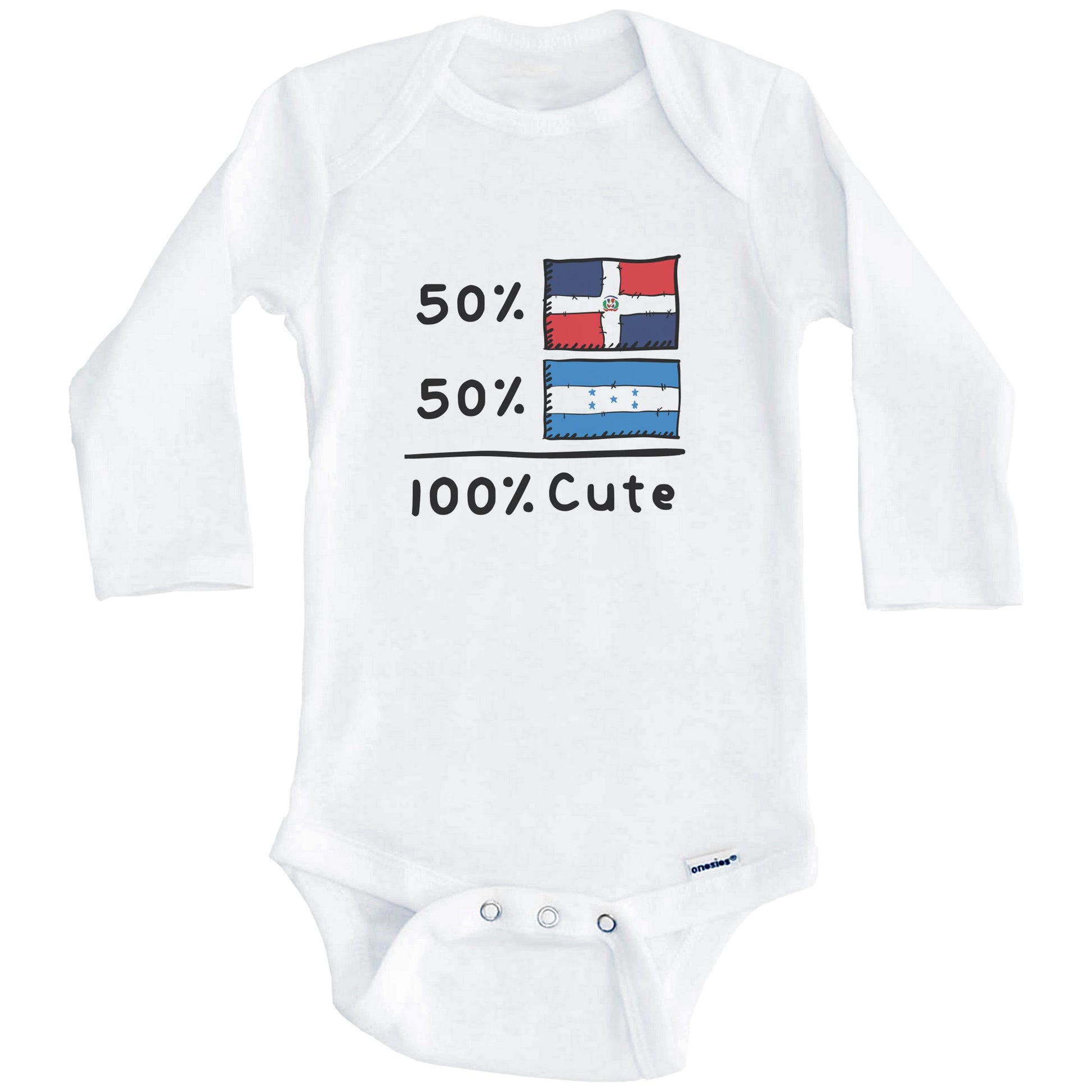 50% Dominican Plus 50% Honduran Equals 100% Cute Dominican Republic Honduras Flags Baby Bodysuit (Long Sleeves)