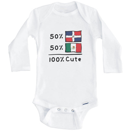 50% Dominican Plus 50% Mexican Equals 100% Cute Dominican Republic Mexico Flags Baby Bodysuit (Long Sleeves)