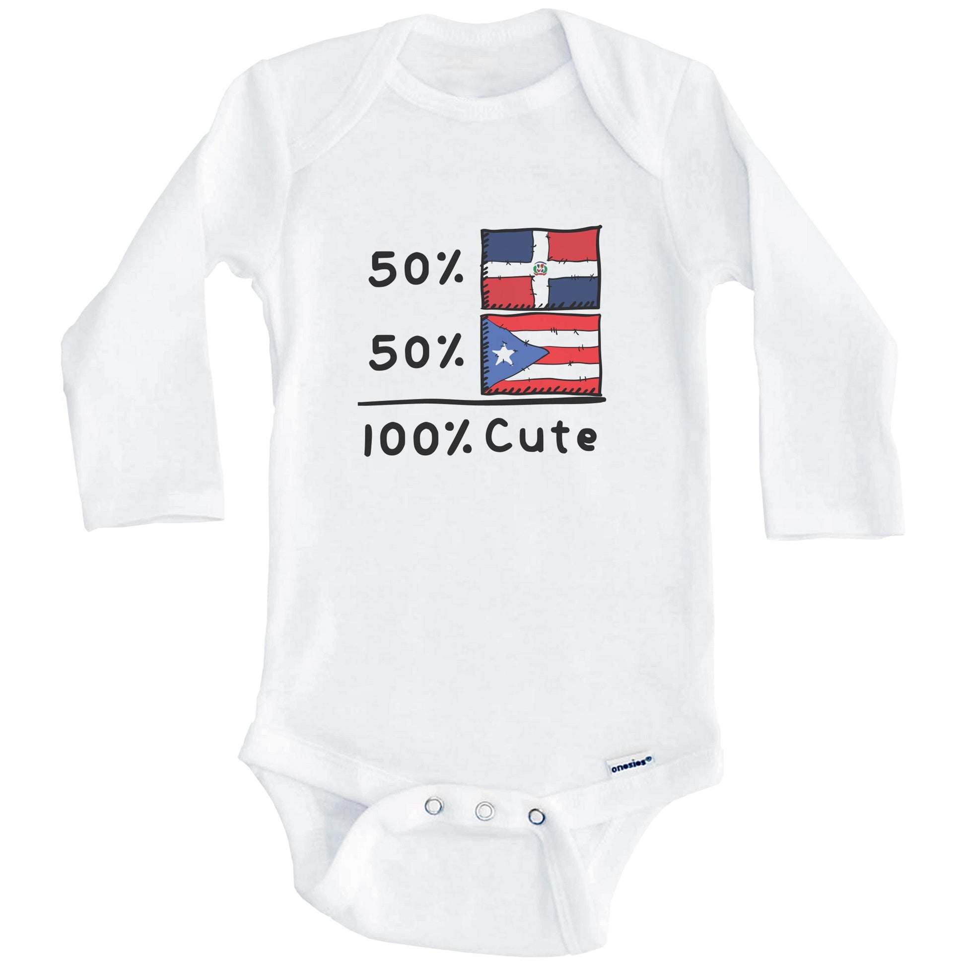50% Dominican Plus 50% Puerto Rican Equals 100% Cute Dominican Republic Puerto Rico Flags Baby Bodysuit (Long Sleeves)