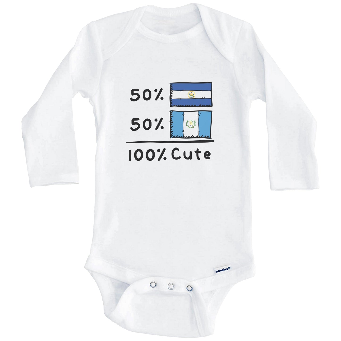 50% Salvadorian Plus 50% Guatemalan Equals 100% Cute El Salvador Guatemala Flags Baby Bodysuit (Long Sleeves)