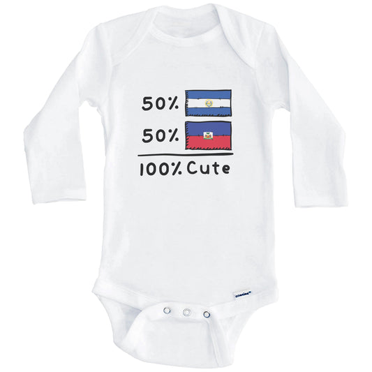 50% Salvadorian Plus 50% Haitian Equals 100% Cute El Salvador Haiti Flags Baby Bodysuit (Long Sleeves)