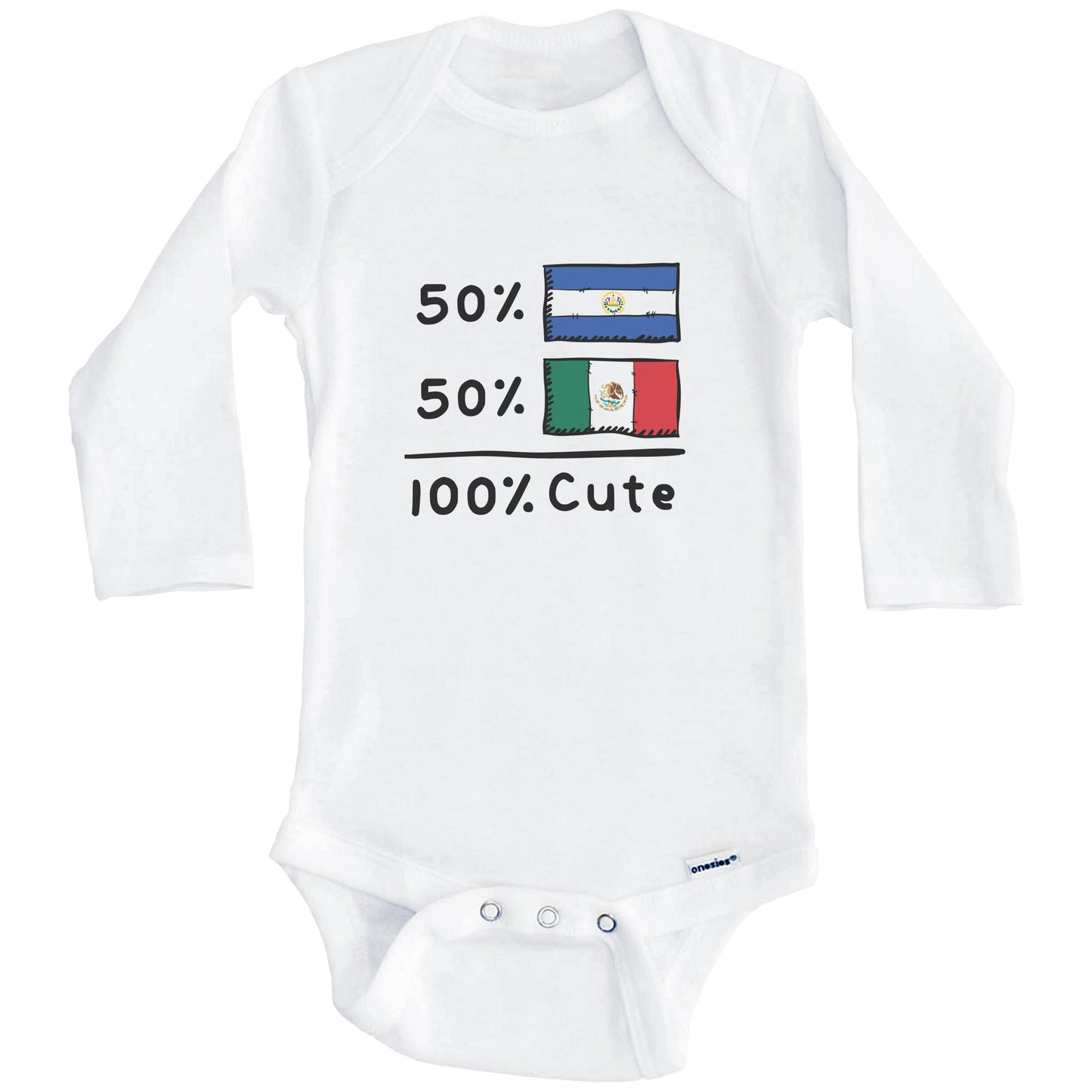 50% Salvadorian Plus 50% Mexican Equals 100% Cute El Salvador Mexico Flags Baby Bodysuit (Long Sleeves)