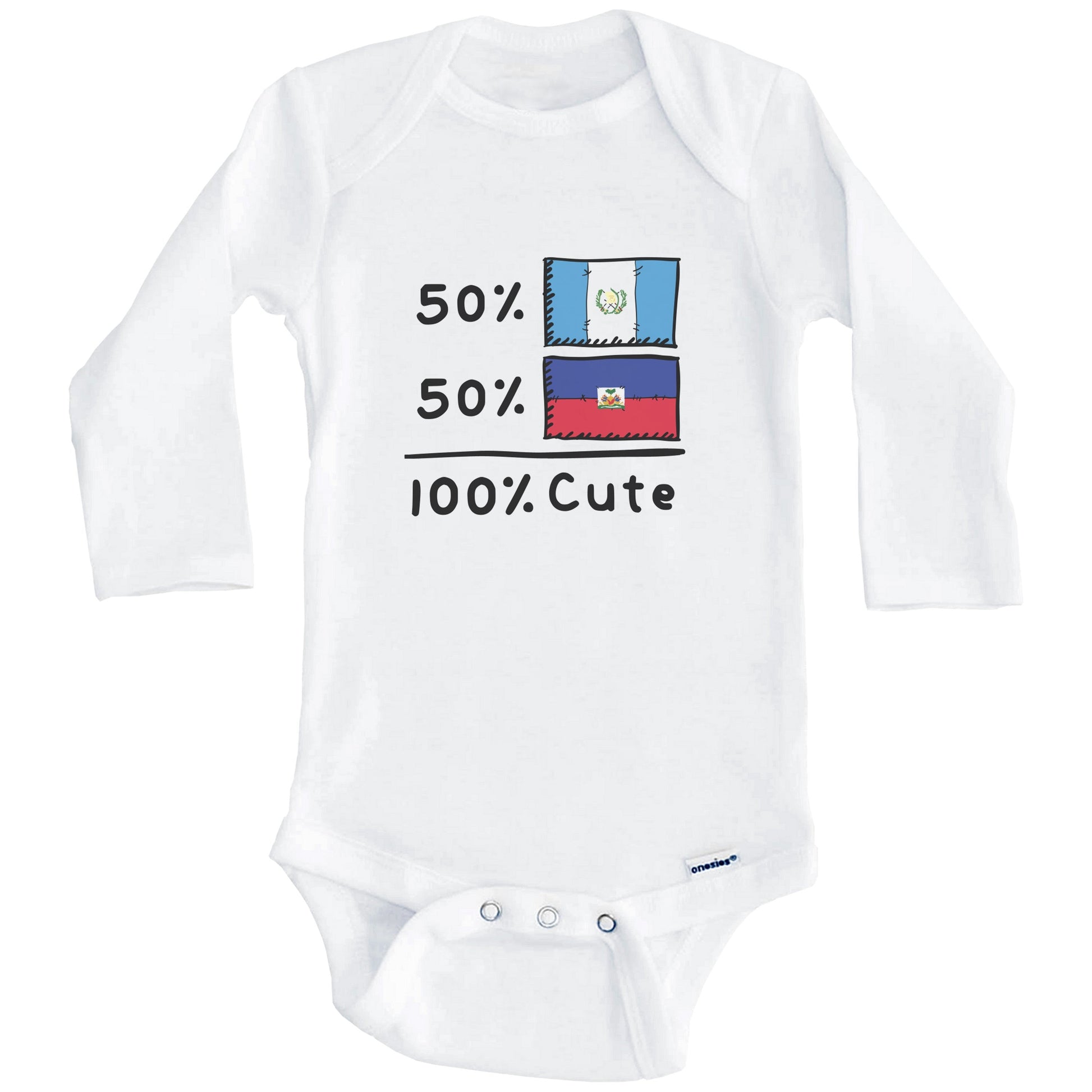 50% Guatemalan Plus 50% Haitian Equals 100% Cute Guatemala Haiti Flags Baby Bodysuit (Long Sleeves)