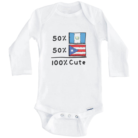 50% Guatemalan Plus 50% Puerto Rican Equals 100% Cute Guatemala Puerto Rico Flags Baby Bodysuit (Long Sleeves)