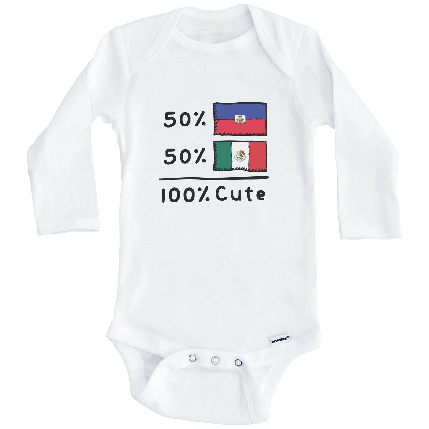 50% Haitian Plus 50% Mexican Equals 100% Cute Haiti Mexico Flags Baby Bodysuit (Long Sleeves)