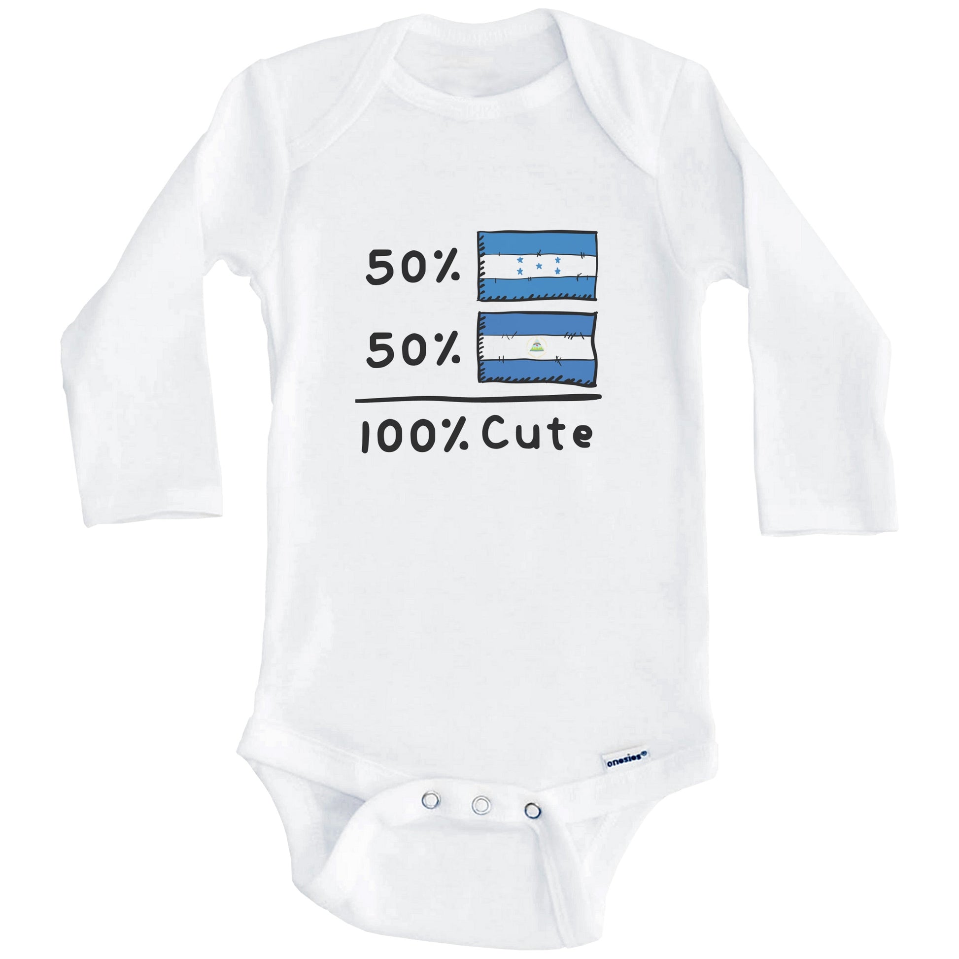 50% Honduran Plus 50% Nicaraguan Equals 100% Cute Honduras Nicaragua Flags Baby Bodysuit (Long Sleeves)
