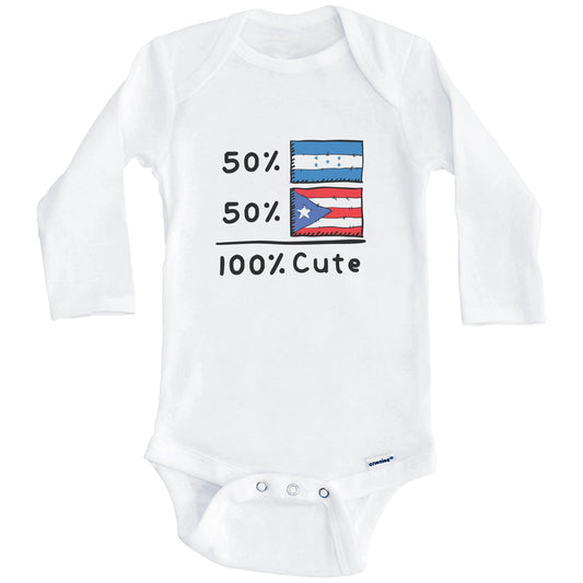 50% Honduran Plus 50% Puerto Rican Equals 100% Cute Honduras Puerto Rico Flags Baby Bodysuit (Long Sleeves)