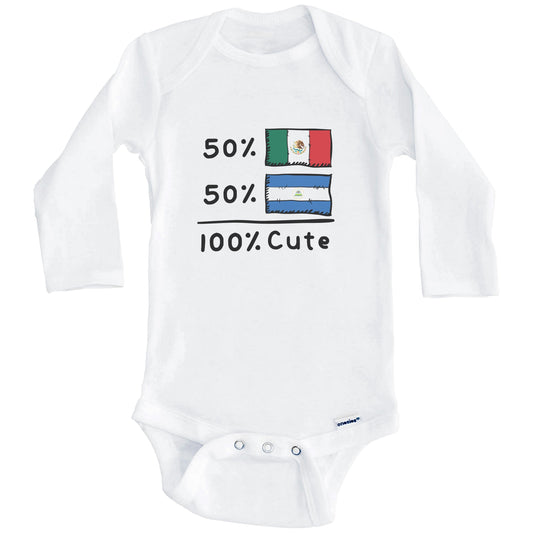 50% Mexican Plus 50% Nicaraguan Equals 100% Cute Mexico Nicaragua Flags Baby Bodysuit (Long Sleeves)