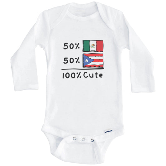 50% Mexican Plus 50% Puerto Rican Equals 100% Cute Mexico Puerto Rico Flags Baby Bodysuit (Long Sleeves)