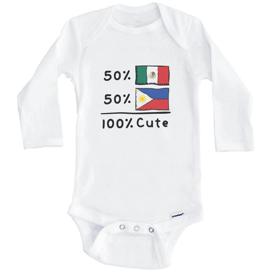 50% Mexican Plus 50% Filipino Equals 100% Cute Mexico Philippines Flags Baby Bodysuit (Long Sleeves)