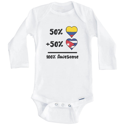 50% Colombian Plus 50% Cuban 100% Awesome Colombia Cuba Heart Flags Baby Bodysuit (Long Sleeves)