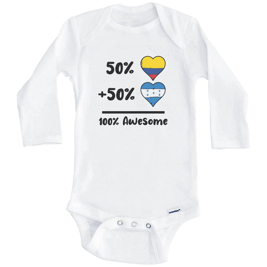50% Colombian Plus 50% Honduran 100% Awesome Colombia Honduras Heart Flags Baby Bodysuit (Long Sleeves)