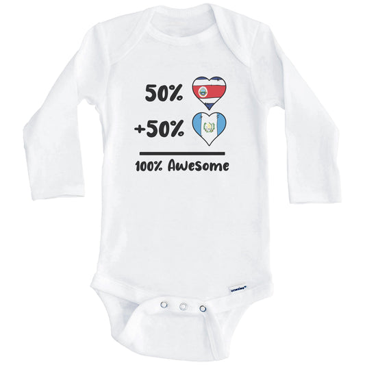 50% Costa Rican Plus 50% Guatemalan 100% Awesome Costa Rica Guatemala Heart Flags Baby Bodysuit (Long Sleeves)