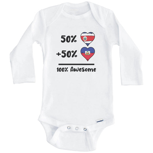 50% Costa Rican Plus 50% Haitian 100% Awesome Costa Rica Haiti Heart Flags Baby Bodysuit (Long Sleeves)