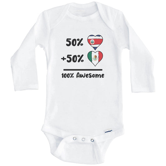 50% Costa Rican Plus 50% Mexican 100% Awesome Costa Rica Mexico Heart Flags Baby Bodysuit (Long Sleeves)