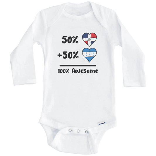 50% Dominican Plus 50% Honduran 100% Awesome Dominican Republic Honduras Heart Flags Baby Bodysuit (Long Sleeves)