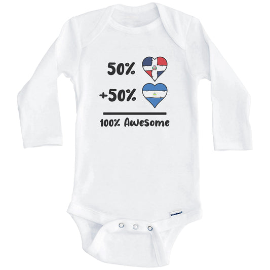 50% Dominican Plus 50% Nicaraguan 100% Awesome Dominican Republic Nicaragua Heart Flags Baby Bodysuit (Long Sleeves)
