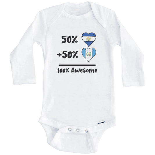 50% Salvadorian Plus 50% Guatemalan 100% Awesome El Salvador Guatemala Heart Flags Baby Bodysuit (Long Sleeves)