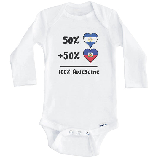 50% Salvadorian Plus 50% Haitian 100% Awesome El Salvador Haiti Heart Flags Baby Bodysuit (Long Sleeves)