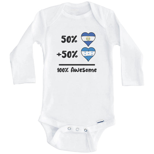 50% Salvadorian Plus 50% Honduran 100% Awesome El Salvador Honduras Heart Flags Baby Bodysuit (Long Sleeves)