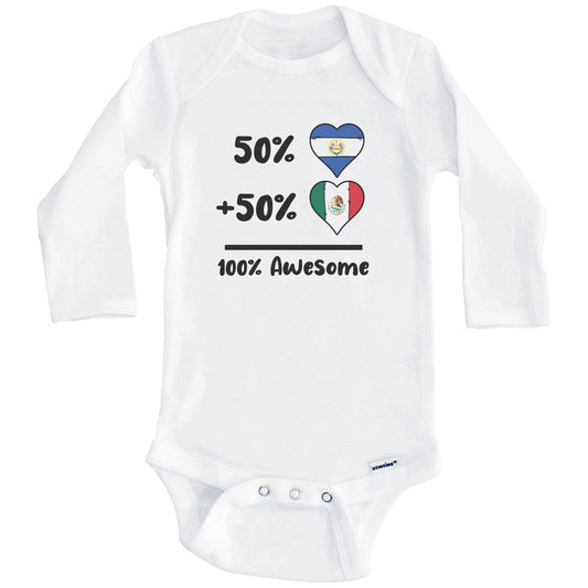 50% Salvadorian Plus 50% Mexican 100% Awesome El Salvador Mexico Heart Flags Baby Bodysuit (Long Sleeves)