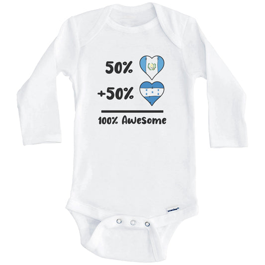 50% Guatemalan Plus 50% Honduran 100% Awesome Guatemala Honduras Heart Flags Baby Bodysuit (Long Sleeves)