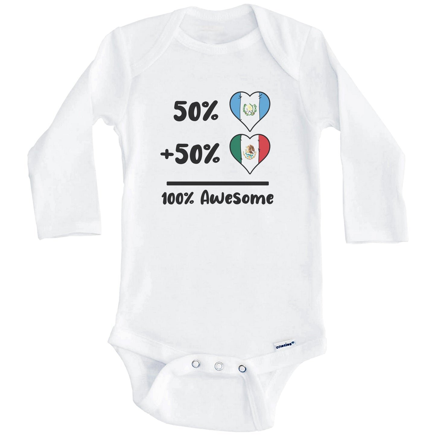 50% Guatemalan Plus 50% Mexican 100% Awesome Guatemala Mexico Heart Flags Baby Bodysuit (Long Sleeves)