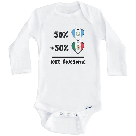 50% Guatemalan Plus 50% Mexican 100% Awesome Guatemala Mexico Heart Flags Baby Bodysuit (Long Sleeves)