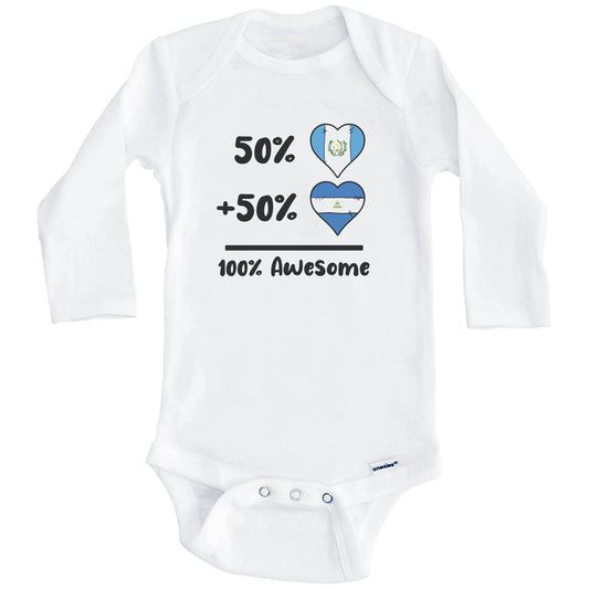 50% Guatemalan Plus 50% Nicaraguan 100% Awesome Guatemala Nicaragua Heart Flags Baby Bodysuit (Long Sleeves)