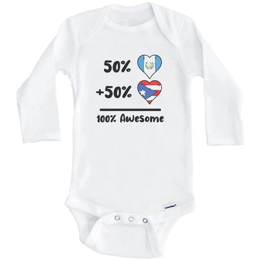50% Guatemalan Plus 50% Puerto Rican 100% Awesome Guatemala Puerto Rico Heart Flags Baby Bodysuit (Long Sleeves)