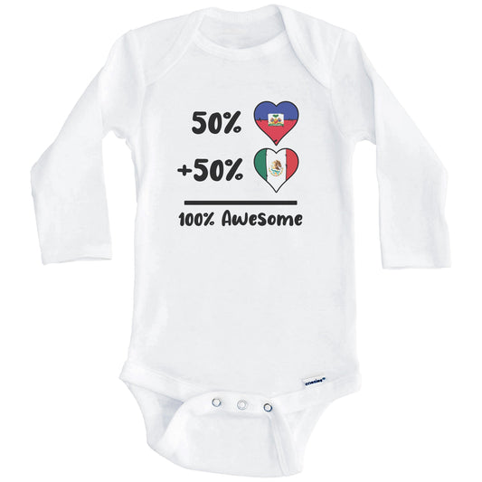 50% Haitian Plus 50% Mexican 100% Awesome Haiti Mexico Heart Flags Baby Bodysuit (Long Sleeves)
