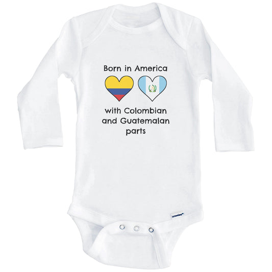 Born In America With Colombian and Guatemalan Parts Funny Colombia Guatemala Flags One Piece Baby Bodysuit (Long Sleeves)