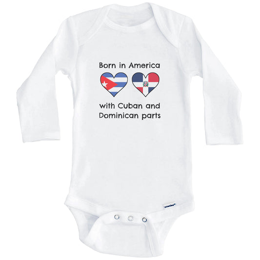 Born In America With Cuban and Dominican Parts Funny Cuba Dominican Republic Flags One Piece Baby Bodysuit (Long Sleeves)