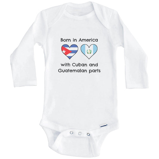Born In America With Cuban and Guatemalan Parts Funny Cuba Guatemala Flags One Piece Baby Bodysuit (Long Sleeves)
