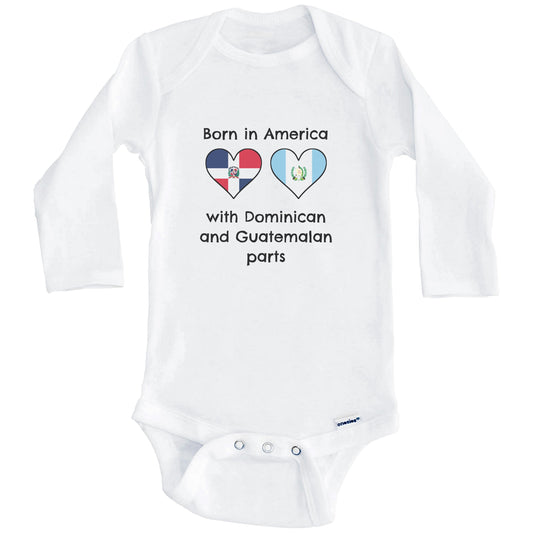 Born In America With Dominican and Guatemalan Parts Funny Dominican Republic Guatemala Flags One Piece Baby Bodysuit (Long Sleeves)