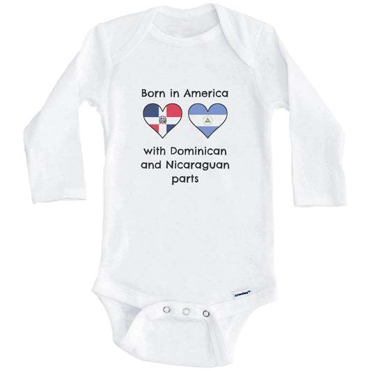 Born In America With Dominican and Nicaraguan Parts Funny Dominican Republic Nicaragua Flags One Piece Baby Bodysuit (Long Sleeves)