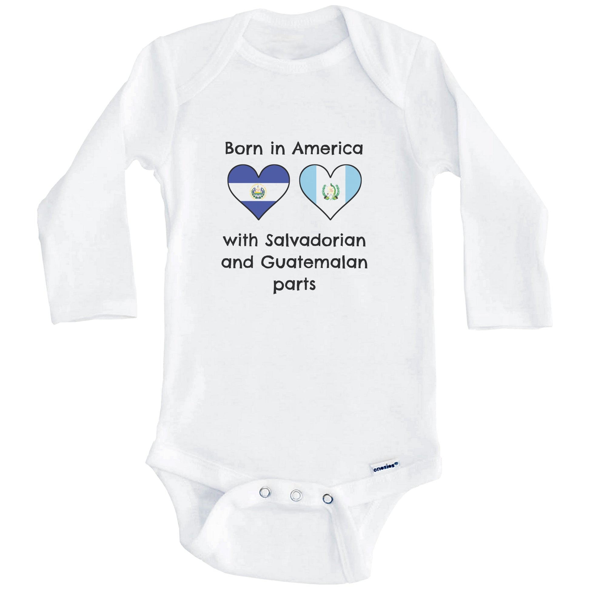 Born In America With Salvadorian and Guatemalan Parts Funny El Salvador Guatemala Flags One Piece Baby Bodysuit (Long Sleeves)