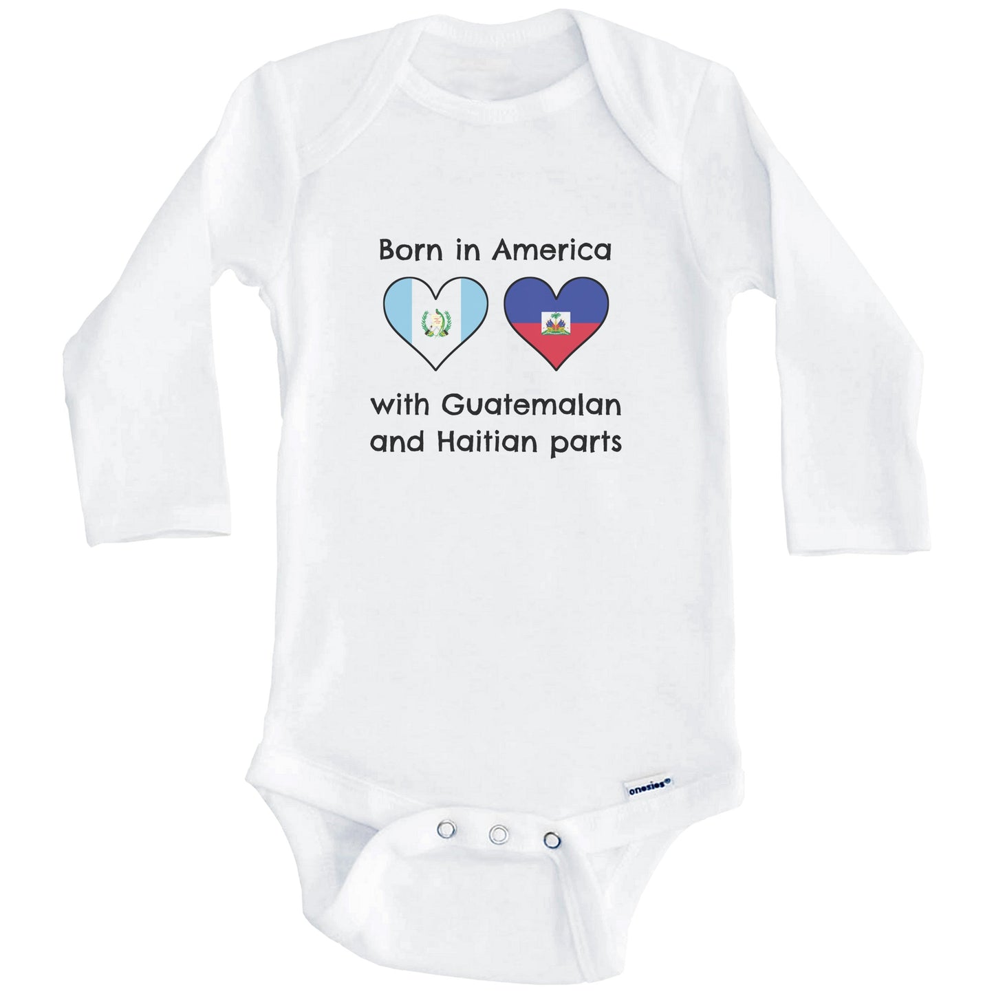 Born In America With Guatemalan and Haitian Parts Funny Guatemala Haiti Flags One Piece Baby Bodysuit (Long Sleeves)