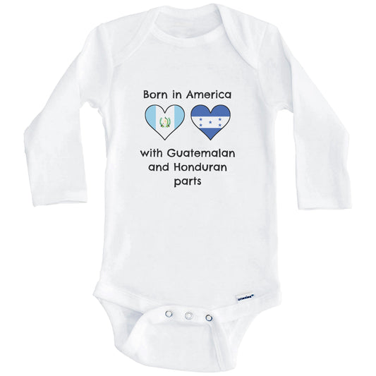 Born In America With Guatemalan and Honduran Parts Funny Guatemala Honduras Flags One Piece Baby Bodysuit (Long Sleeves)