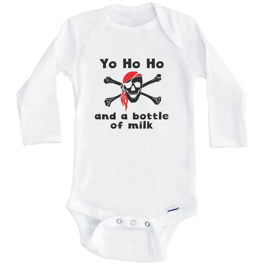 Yo Ho Ho And A Bottle Of Milk Funny Pirate Onesie - Skull And Crossbones Baby Bodysuit (Long Sleeves)