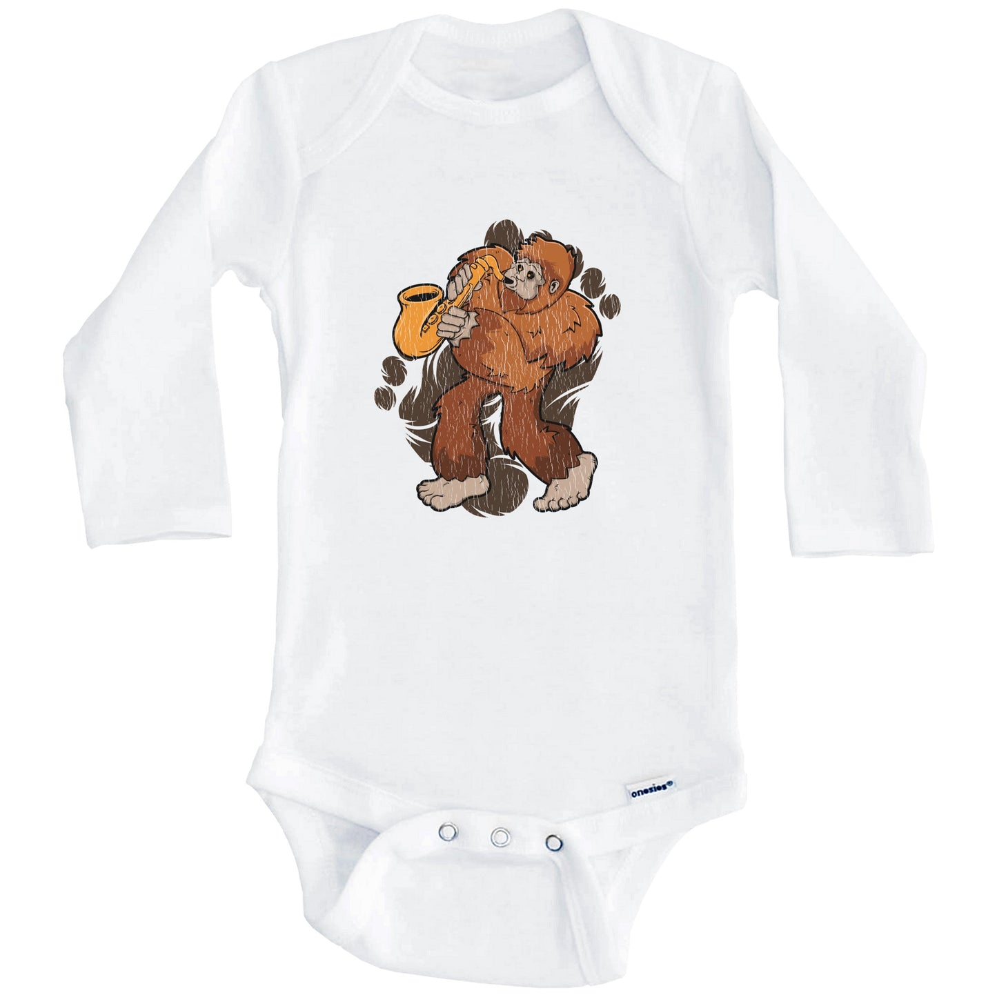 Bigfoot Saxophone Baby Bodysuit - Sasquatch Playing Sax One Piece Baby Bodysuit (Long Sleeves)