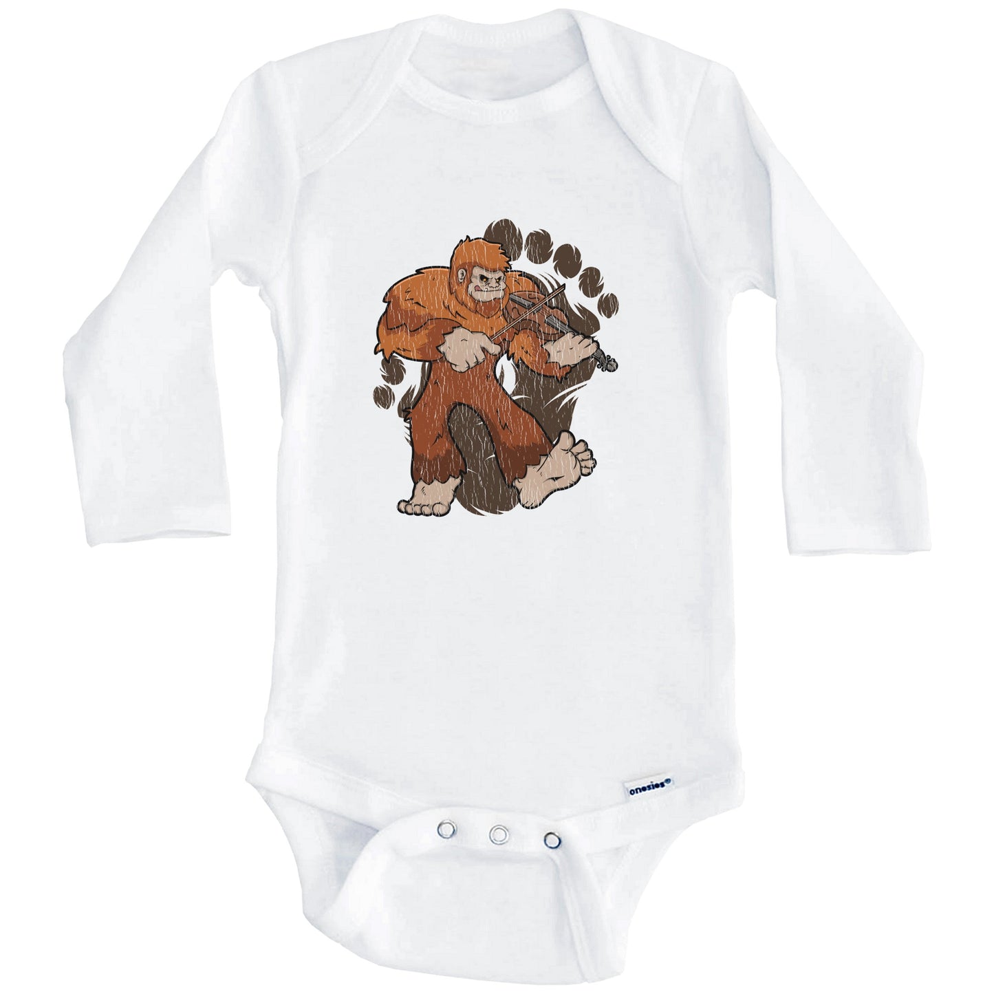 Bigfoot Violin Baby Bodysuit - Sasquatch Playing Violin One Piece Baby Bodysuit (Long Sleeves)